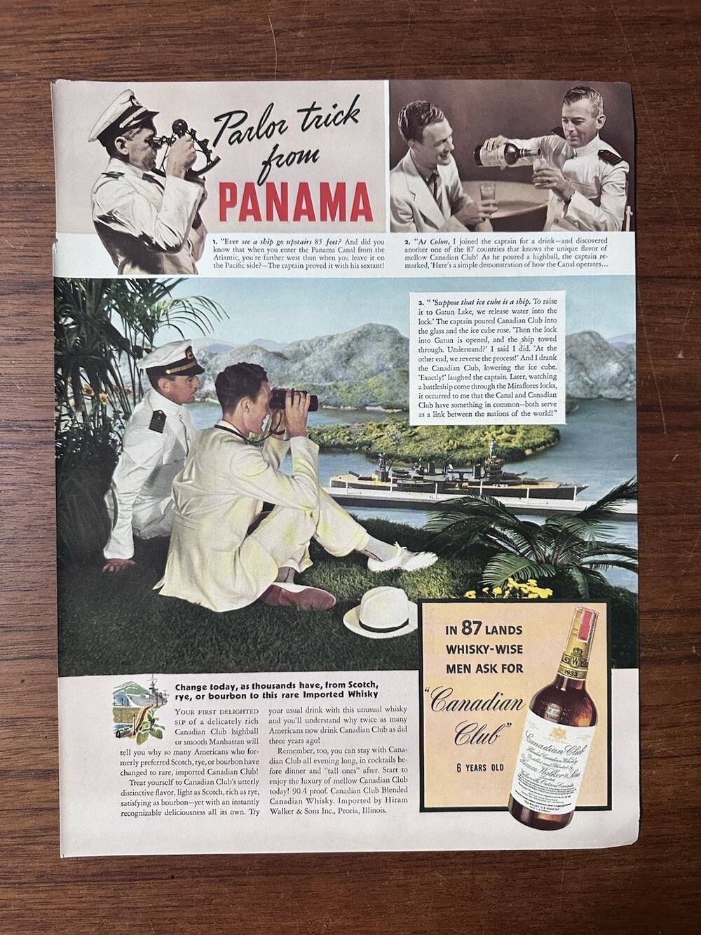 1939 Vintage Print Ad For Canadian Club Liquor Panama Parlor Trick